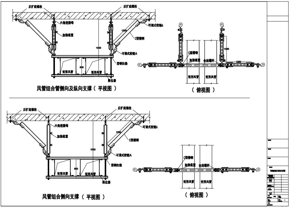 風管側縱向抗震支吊架平視圖